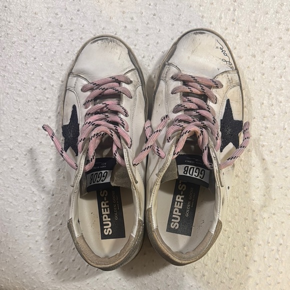 Golden Goose Superstar White Sneakers with Pink Laces